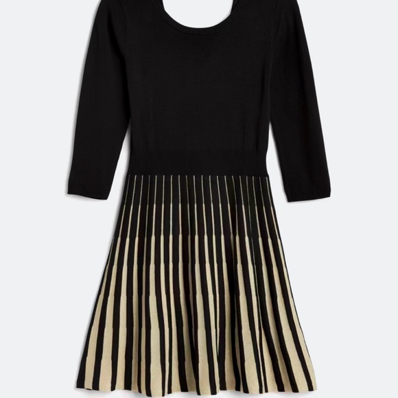 D-10 Fortune + Ivy open back detail Sweater Dress Sz L, metallic gold and black - Picture 3 of 8